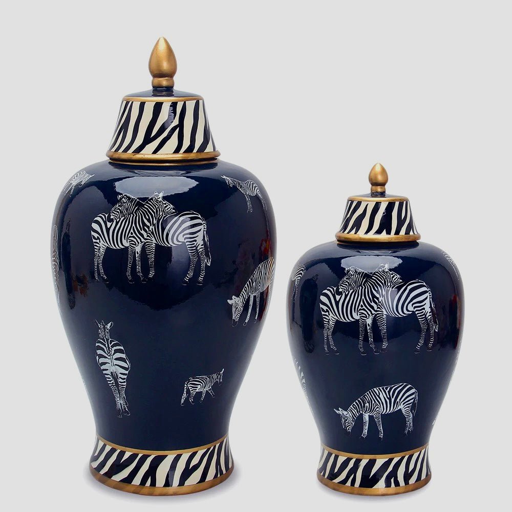 Zebra Print Ceramic Ginger Jar Dark Blue (Two Sizes) DesignedBy The Boss
