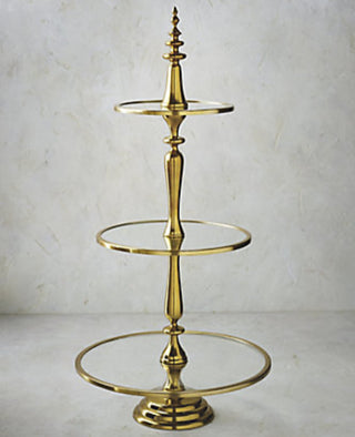 3 - Tier Gold Glass / Stainless Steel Display Stand Server - DesignedBy The Boss