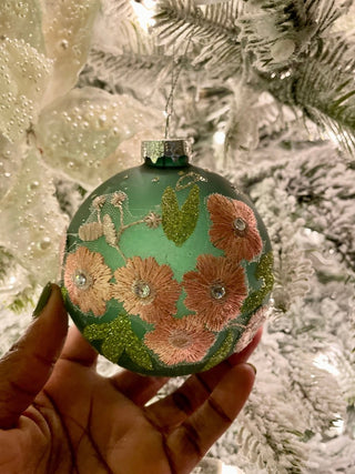 4" Floral Glass Christmas Ornaments - Set of 3 - DesignedBy The Boss