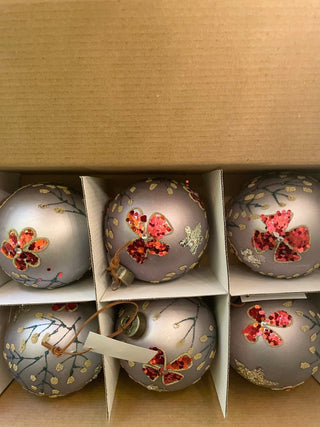 4" Glass Ball Christmas Ornament With Details Set Of 6 - DesignedBy The Boss