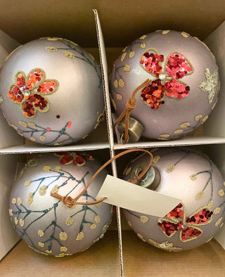 4" Glass Ball Christmas Ornament With Details Set Of 6 - DesignedBy The Boss