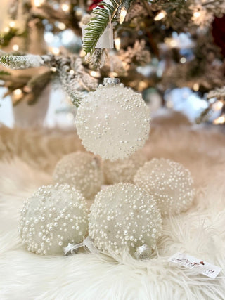 4" White Pearl Glass Ornament Assorted Set Of 6 - DesignedBy The Boss