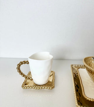 5 - Piece Heart - Shaped Dinnerware Set, White and Gold, With Beaded Trim - DesignedBy The Boss