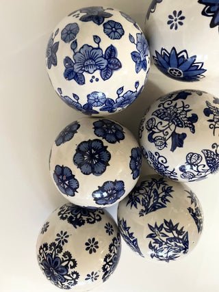 6 Piece Decorative Ceramic Orbs Sculpture Blue Porcelain Balls for Centerpiece Bowls,Tray - DesignedBy The Boss