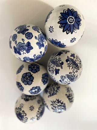 6 Piece Decorative Ceramic Orbs Sculpture Blue Porcelain Balls for Centerpiece Bowls,Tray - DesignedBy The Boss
