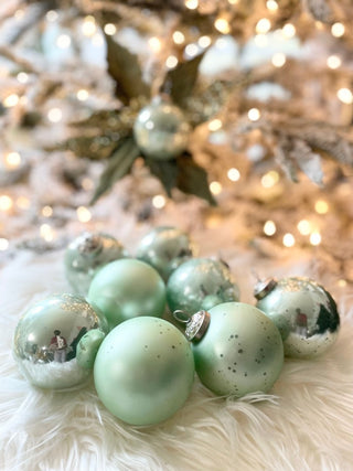 9 Pieces Minty Green Mercury Glass Ornaments Set - Christmas Ornaments - Holiday Decorations - DesignedBy The Boss