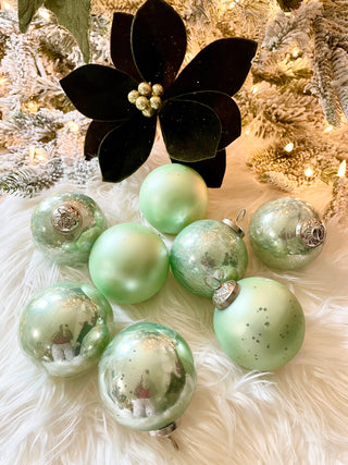 9 Pieces Minty Green Mercury Glass Ornaments Set - Christmas Ornaments - Holiday Decorations