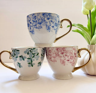 Large Footed Coffee Mugs with  Gold Trim