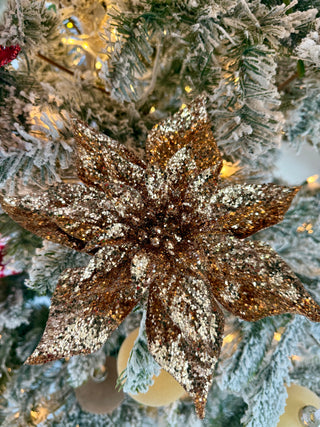 Gold Glitter Poinsettia Clip-on Christmas Decoration - Holiday Decor