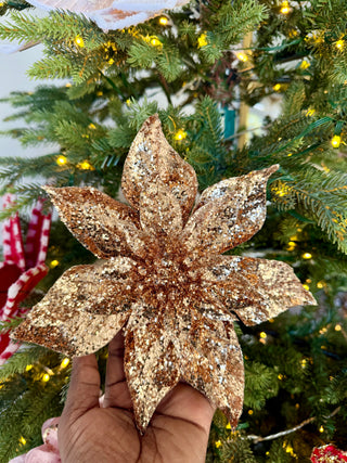Gold Glitter Poinsettia Clip-on Christmas Decoration - Holiday Decor