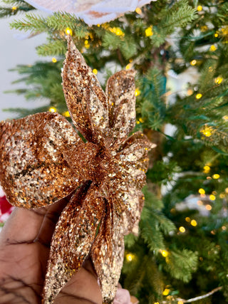 Gold Glitter Poinsettia Clip-on Christmas Decoration - Holiday Decor