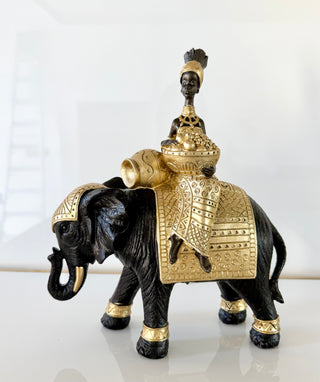 Black & Gold African Tribal Woman -Elephant Decor - Elegant Sculpture For Home Decor