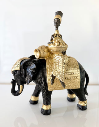 Black & Gold African Tribal Woman -Elephant Decor - Elegant Sculpture For Home Decor