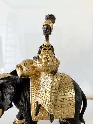 Black & Gold African Tribal Woman -Elephant Decor - Elegant Sculpture For Home Decor