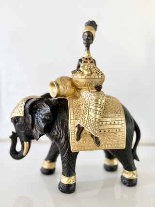 Black & Gold African Tribal Woman -Elephant Decor - Elegant Sculpture For Home Decor
