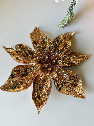 Gold Glitter Poinsettia Clip-on Christmas Decoration - Holiday Decor
