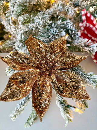 Gold Glitter Poinsettia Clip-on Christmas Decoration - Holiday Decor