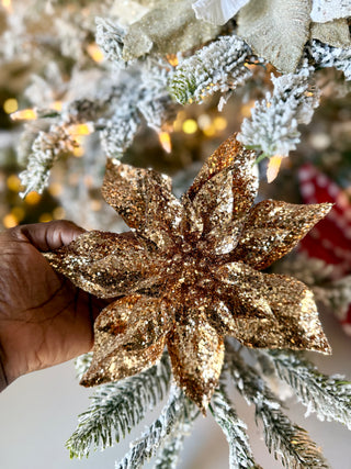 Gold Glitter Poinsettia Clip-on Christmas Decoration - Holiday Decor