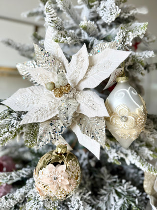 Cream Beaded Christmas Poinsettia Stem Holliday Decor