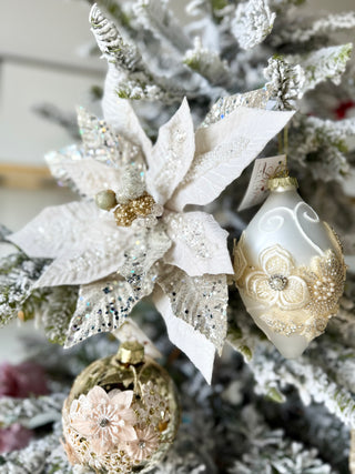 Cream Beaded Christmas Poinsettia Stem Holliday Decor