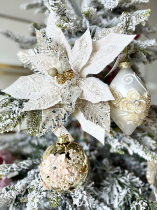 Cream Beaded Christmas Poinsettia Stem Holliday Decor