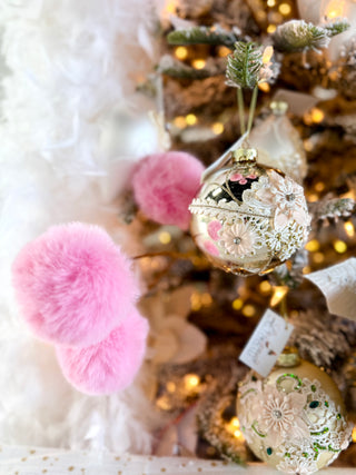 Pink Faux Fur PomPom Branch - Holiday