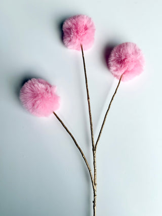 Pink Faux Fur PomPom Branch - Holiday