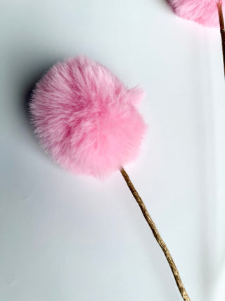 Pink Faux Fur PomPom Branch - Holiday