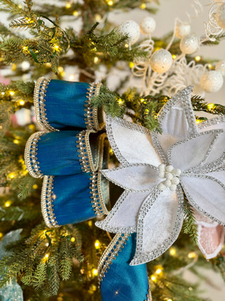 Tiffany Blue Luxury Ribbon - Christmas Decoration With Gold Details 4" Wide