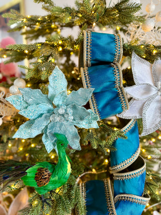 Tiffany Blue Luxury Ribbon - Christmas Decoration With Gold Details 4" Wide