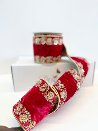 Luxury Red Jeweled Ribbon - Christmas Decoration 4" Wide