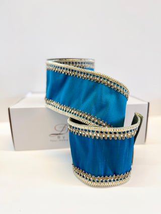 Tiffany Blue Luxury Ribbon - Christmas Decoration With Gold Details 4" Wide