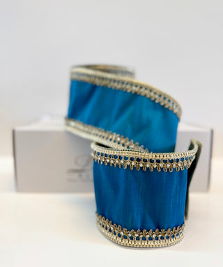 Tiffany Blue Luxury Ribbon - Christmas Decoration With Gold Details 4" Wide