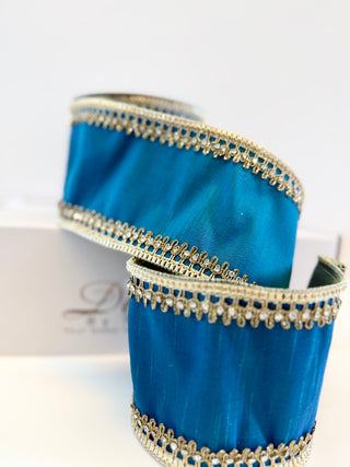 Tiffany Blue Luxury Ribbon - Christmas Decoration With Gold Details 4" Wide