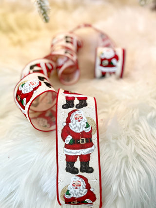 Santa Claus  Wired Decorative Ribbon - Christmas Ribbon for Wreath, Christmas Tree, Gift Wrapping