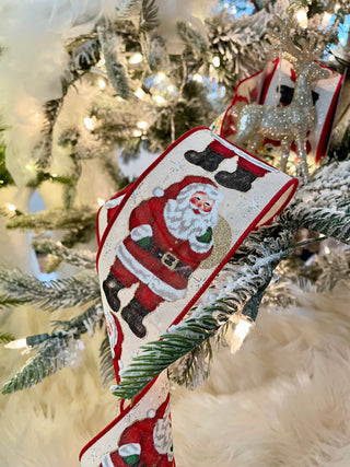 Santa Claus  Wired Decorative Ribbon - Christmas Ribbon for Wreath, Christmas Tree, Gift Wrapping