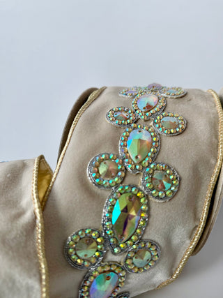 Luxury Ivory Jewel Velvet Wired Ribbon - Holiday Decor Width 4"