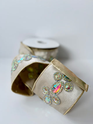 Luxury Ivory Jewel Velvet Wired Ribbon - Holiday Decor Width 4"