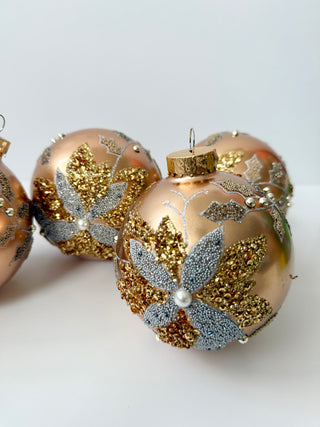 Set Of 4 Assorted Decoration Glass Ornaments - Beaded Patterns - Holiday Decor🎄