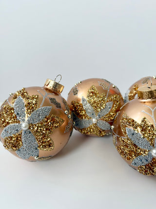 Set Of 4 Assorted Decoration Glass Ornaments - Beaded Patterns - Holiday Decor🎄