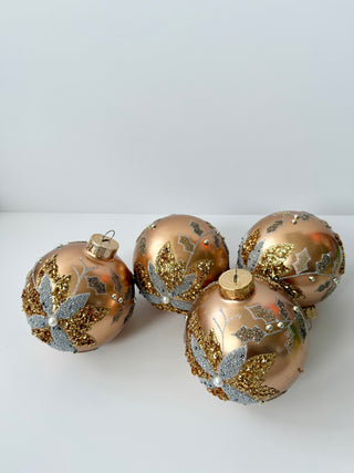 Set Of 4 Assorted Decoration Glass Ornaments - Beaded Patterns - Holiday Decor🎄