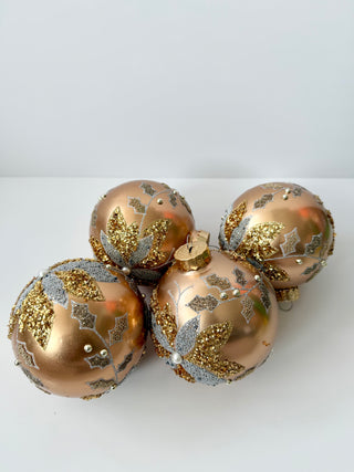 Set Of 4 Assorted Decoration Glass Ornaments - Beaded Patterns - Holiday Decor🎄