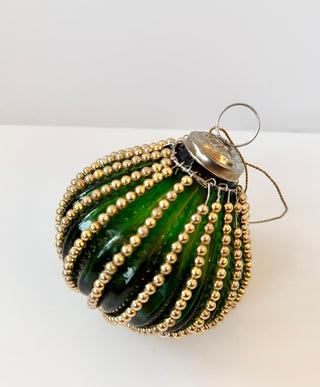 Glass Embellish Ornament With Gold Pearl 4"