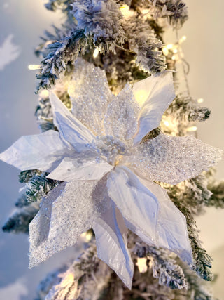 Large White Beaded Christmas Poinsettia Pick-Christmas Tree Embellishment 22" Tall