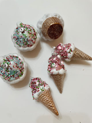 Sweet Sprinkles Ice Cream & Cupcake Ornaments - Holiday Decor ( Pack Of 6 Mix Ornaments)