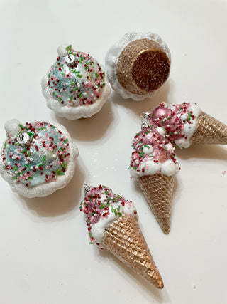 Sweet Sprinkles Ice Cream & Cupcake Ornaments - Holiday Decor ( Pack Of 6 Mix Ornaments)