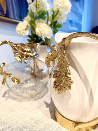 White Ceramic Pitcher with Gold Handle