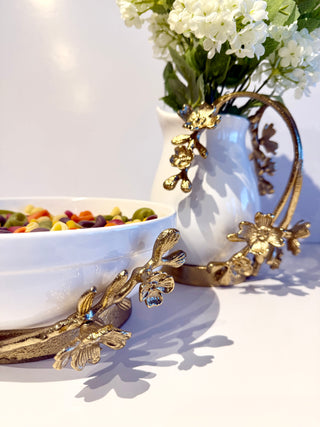 White Ceramic Pitcher With Gold Flower Details