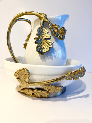 White Ceramic Pitcher with Gold Handle