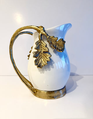 White Ceramic Pitcher with Gold Handle
